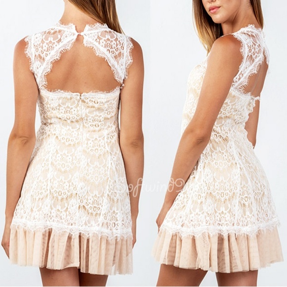 Last☝️Ivory Eyelash Lace Tulle Cocktail Cute Dress - Picture 3 of 7